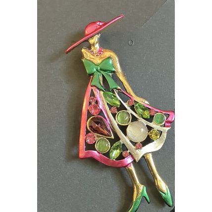 Fashion Lady Brooch/Pin Rhinestone Pink Green #969