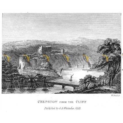 Chepstow, From The Cliff, Monmouthshire, 1825, MODERN REPRODUCTION