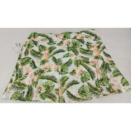 Coral Bay Large Flowers Palm Trees White Green Skirt Womens Golf Tennis Pockets