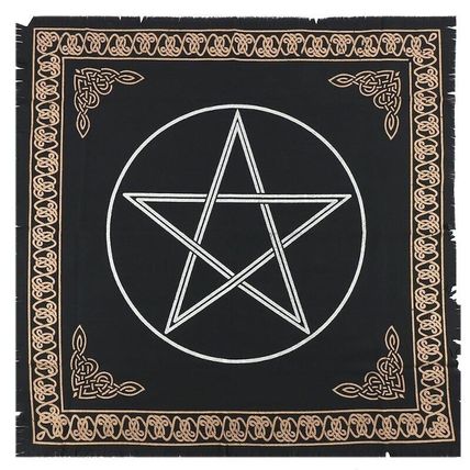 Pentagram Pentacle Altar Cloth Black Silver Gold Celtic Border