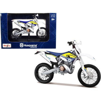 Husqvarna FE 501 White and Blue with Yellow Stripes 1/12 Diecast Motorcycle M...