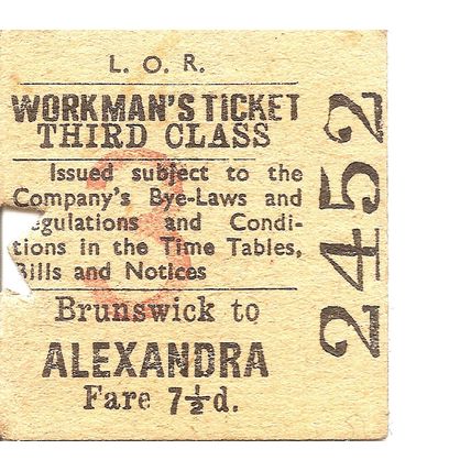 Liverpool Overhead Railway Edmondson Ticket - Brunswick to Alexandria