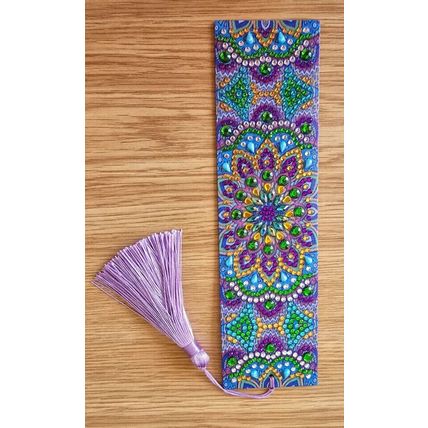Handmade Bookmark Completed Diamond Art Mandala Pattern Purples Greens & Blues