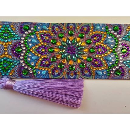 Handmade Bookmark Completed Diamond Art Mandala Pattern Purples Greens & Blues
