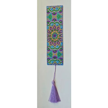 Handmade Bookmark Completed Diamond Art Mandala Pattern Purples Greens & Blues