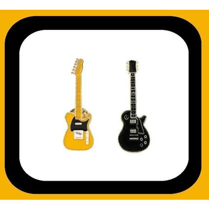 Guitar 1 Yellow & 1 Black Enamel Badge Creative Metal Pins Music Theme for Shirt
