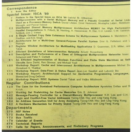 Computer Architecture News, Dec. 1989. ISCA Special issue. Multiprocessors, etc