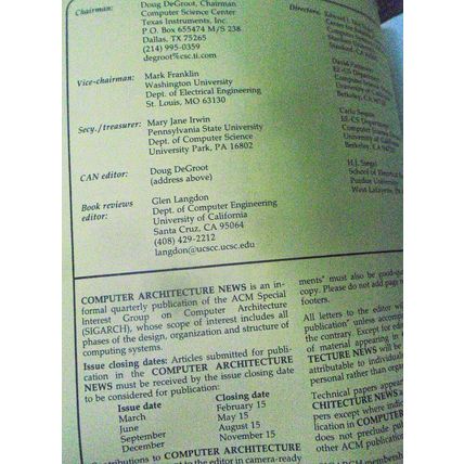 Computer Architecture News, Dec. 1989. ISCA Special issue. Multiprocessors, etc
