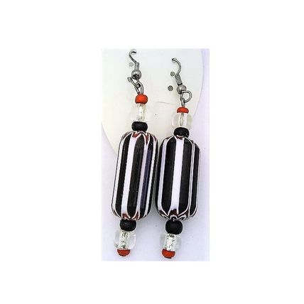 Black White Glass Bead Dangle Earrings