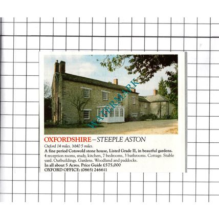 Steeple Aston Oxfordshire House Sale Advert - 1991 Clipping