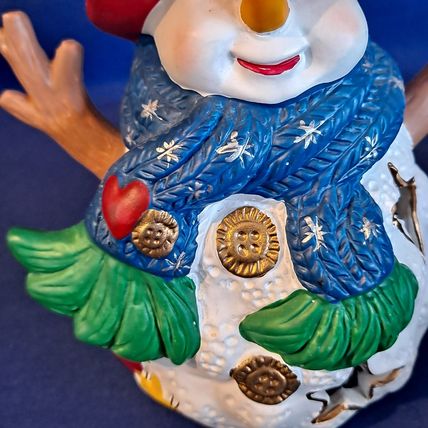 Christmas SNOWMAN Tealight CANDLE HOLDER Winter Scarf Figurine Ceramic Stars