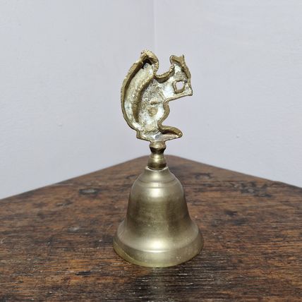 Small Vintage Brass Squirrel Topped Bell