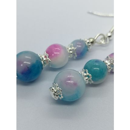 Pretty Pink Blue And White Persian Jade Beaded Earrings