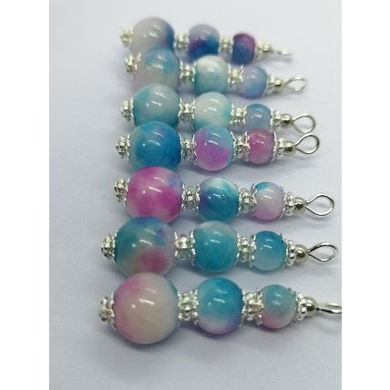 Pretty Pink Blue And White Persian Jade Beaded Earrings