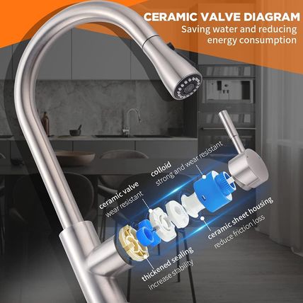 Brushed Nickel Kitchen Faucets with Pull down Sprayer Kitchen Sink Faucet with P