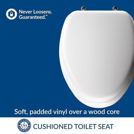Mayfair Padded Toilet Seat with Chrome Hinges, Soft Vinyl over Wood Core Seat, M