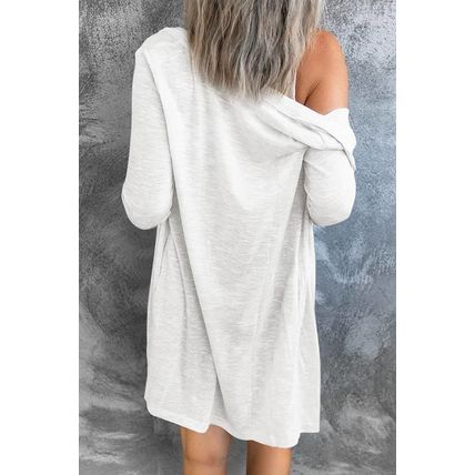 White Solid Color Open-Front Buttons Cardigan