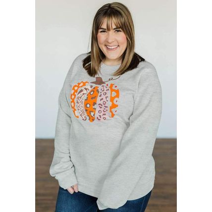Halloween Pumpkin Leopard Print Plus Size Sweatshirt