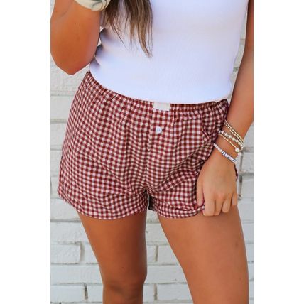 Red Plaid Gingham Printed High Waist Shorts