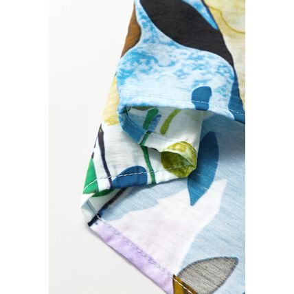 Light Blue Floral Print Slit V Neck Short Sleeve Blouse