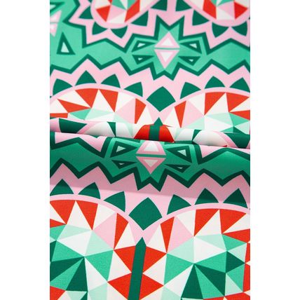 Sea Green Boho Abstract Print Contrast Striped Collared V Neck Blouse