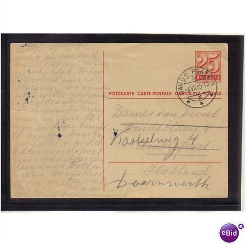 1955 SWITZERLAND PREPAID POSTCARD 25C AVOS PLATZ PMK