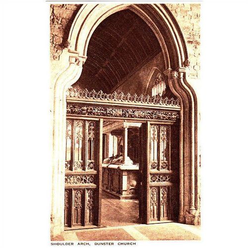 Vintage Sepia Postcard - Shoulder Arch, Dunster Church, Somerset