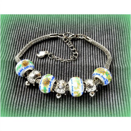 Turtle Animal Charm Silver Tone Bracelet Bangle European Beads Jewellery 1946