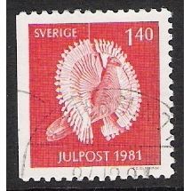 Fa 1190: 1 Kr. 40 red Christmas: Wooden Bird from Hycklinge, Östergötland.