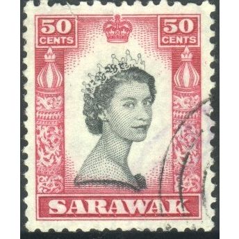 Sarawak 1955 - SG199 - 50c black/red - Queen Elizabeth 11 - used