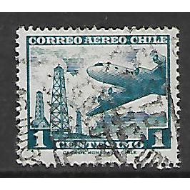 CHILE 1961 AIR 1c BLUE OIL DERRICKS AND DOUGLAS SG 525 FINE USED#2