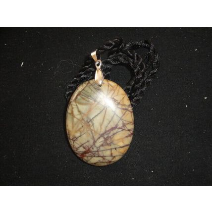 One off oval spiderweb jasper pendant & black woven necklace