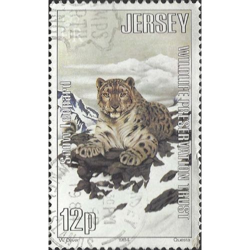 JERSEY, CAT, Snow leopard, Panthera uncia, grey 1984, 12p