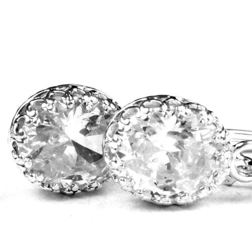 Cubic Zirconia (CZ), 925 Sterling Silver Crown Bezel Leverback Earrings, SE109