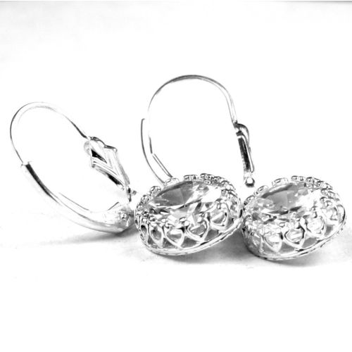 Cubic Zirconia (CZ), 925 Sterling Silver Crown Bezel Leverback Earrings, SE109