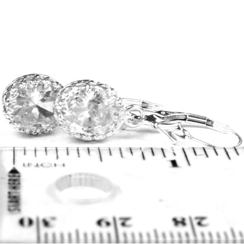 Cubic Zirconia (CZ), 925 Sterling Silver Crown Bezel Leverback Earrings, SE109