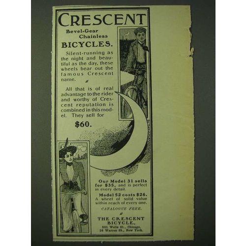 1900 Crescent Bevel-Gear Chainless Bicycles Ad - Model 31 and Model 52