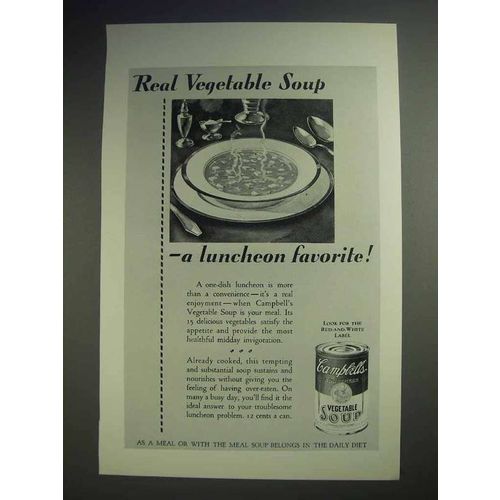 1929 Campbell's Vegetable Soup Ad - Luncheon Favorite
