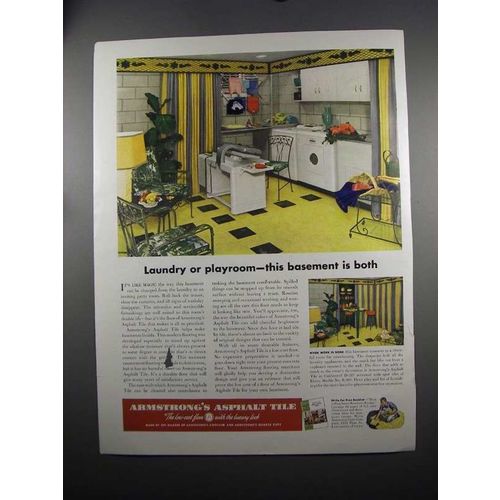 1951 Armstrong's Asphalt Tile Ad - Laundry or Playroom
