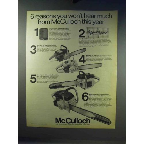 1968 McCulloch 10-10E, 10-10, 2-10, 6-10 Chainsaw Ad