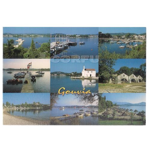 multiview, GOUVIA, CORFU, GREECE unused postcard 9 VIEWS #
