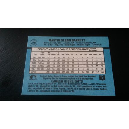 1988 Donruss Card # 276 Marty Barrett Excellent (5) Boston Red Sox