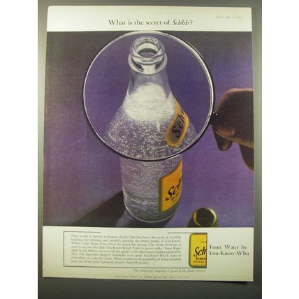 1965 Schweppes Tonic Water Ad - What is the secret of Schhh?