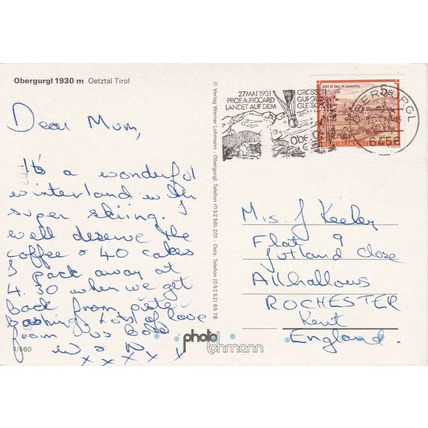 Austria Postal History Obergurgl 1988 Slogan