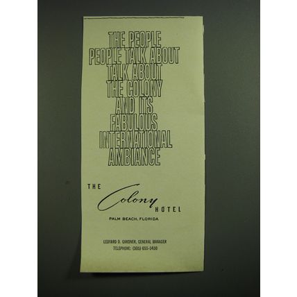 1969 The Colony Hotel Ad - The people people talk about talk about the Colony