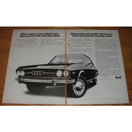 1970 Audi 100 LS Car Ad - What makes a car's wheels turn when you turn wheel