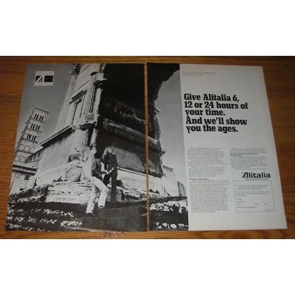 1970 Alitalia Airlines Ad - Give Alitalia 6, 12 or 24 hours of your time.