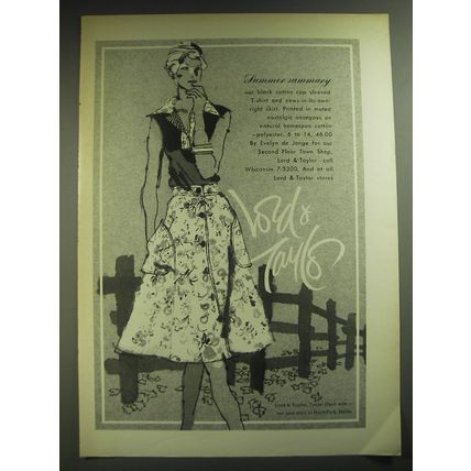 1974 Lord & Taylor Evelyn de Jonge T-shirt and skirt Ad - Summer summary
