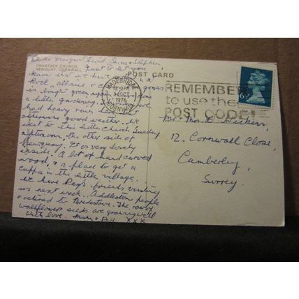 CRANTOCK CHURCH, NEWQUAY, Cornwall .. used. postcard 1976 pm =