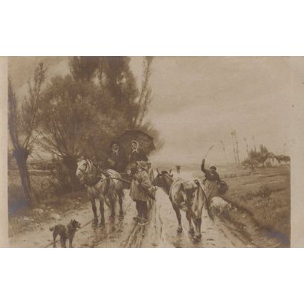 Sicard Angry Travellers Dog Whip Animal Antique French Painting Postcard